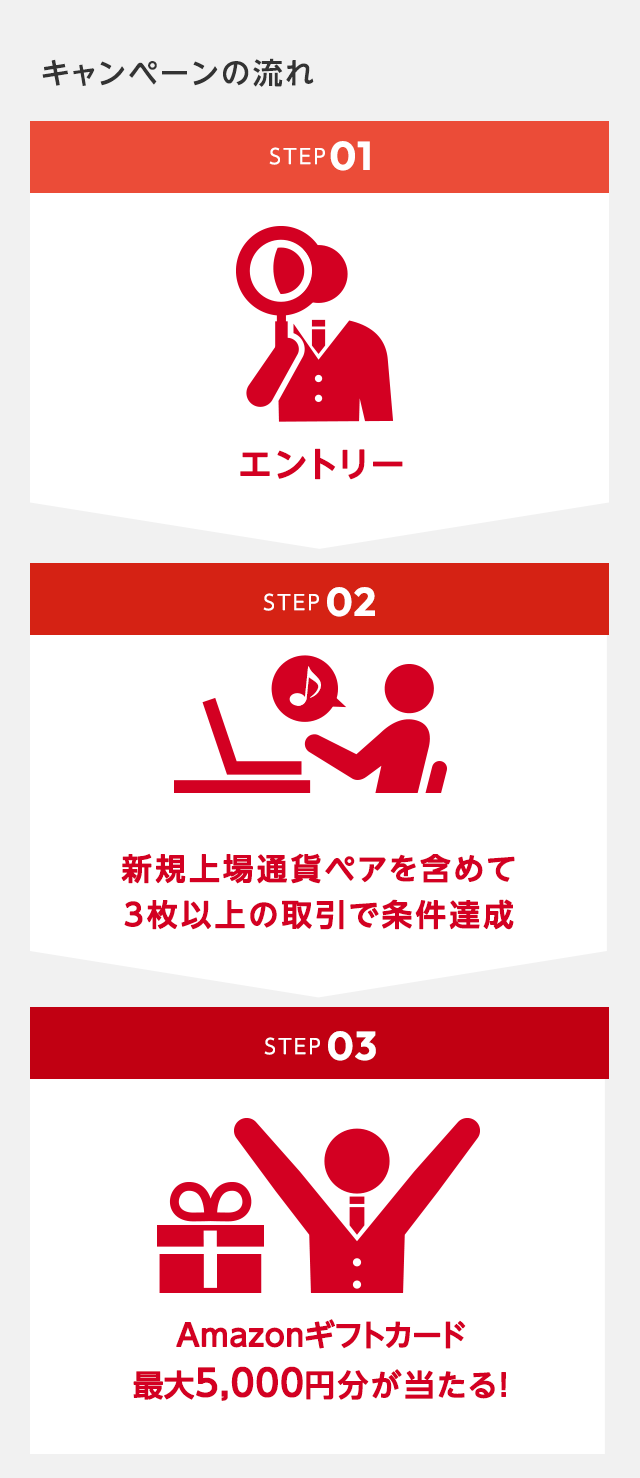 キャンペーンの流れ STEP01：エントリー / STEP02：日経225マイクロを取引 / STEP03：最大3,000円戻って来る！