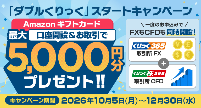 口座開設＆お取引でAmazonギフトカード最大5,000円分プレゼント！「ダブルくりっく」スタートキャンペーン